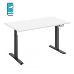 Birou WorkMaster DualMotor, control prin aplicatie si AI, cadru Negru, blat Alb Premium 1580x800x25 mm