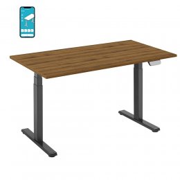 Birou WorkMaster DualMotor, control prin aplicatie si AI, cadru Negru, blat Sherman 1580x800x25 mm